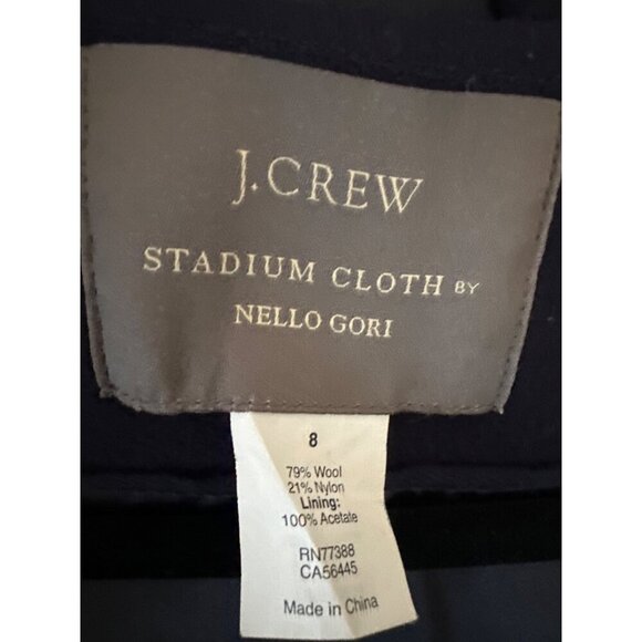 J.Crew Navy Blue Wool Blend Stadium Cloth Coat Size 8 With Button & Zip Closure - Picture 2 of 6